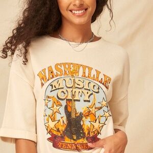 Nashville Music City Graphic Waffle Half Sleeve Thermal T-shirt Women Sz Small